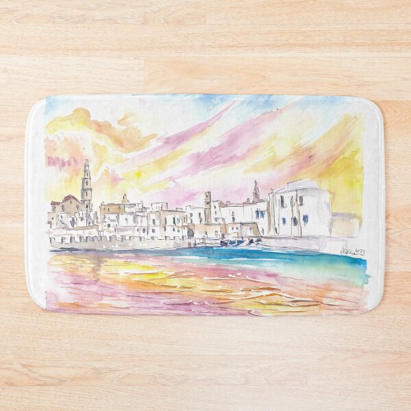 Item preview, View of Monopoli Italy with Old Port in Spectacular Sunlight designed and sold by artshop77.