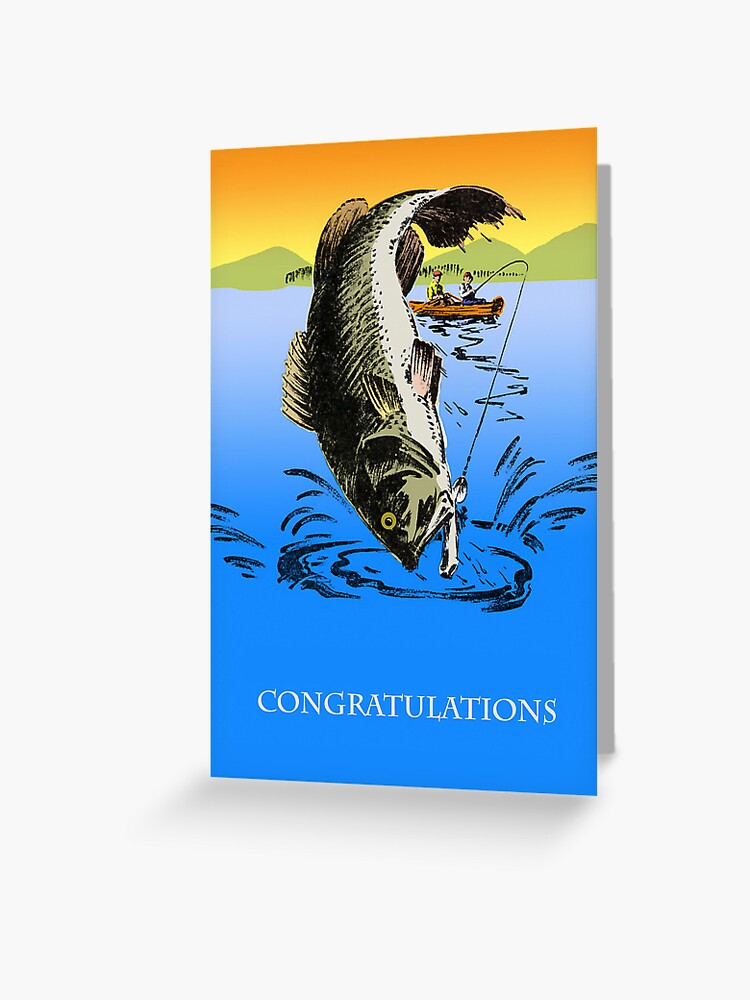 Congratulations Retro Vintage Fishing Scene Greeting Card for