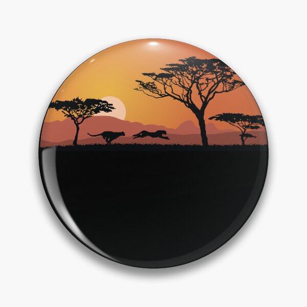 Leopard silhouette with sunset Pin