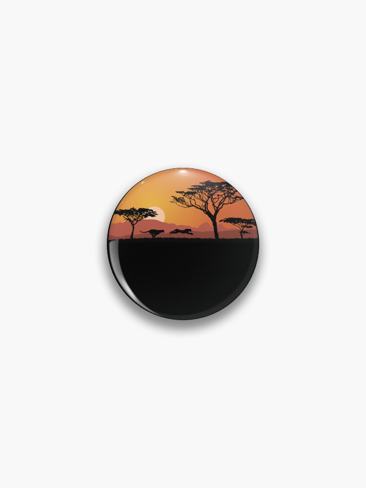 Thumbnail 1 of 3, Pin, Leopard silhouette with sunset designed and sold by Idyllio-nl.