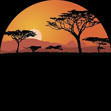 Artwork thumbnail, Leopard silhouette with sunset by Idyllio-nl