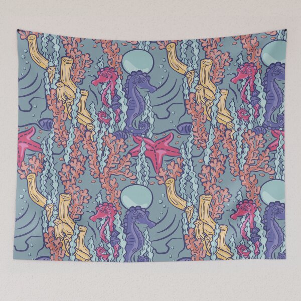 Item preview, Under water scene with seahorses, starfish and coral pattern designed and sold by FlamesandFrost.