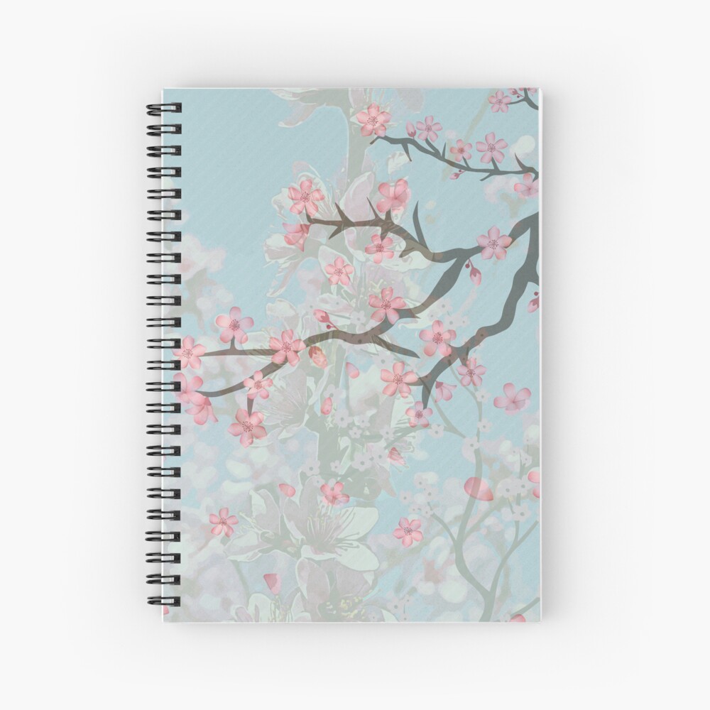 "Soft Pink Cherry Blossoms on a light blue vintage aesthetic background