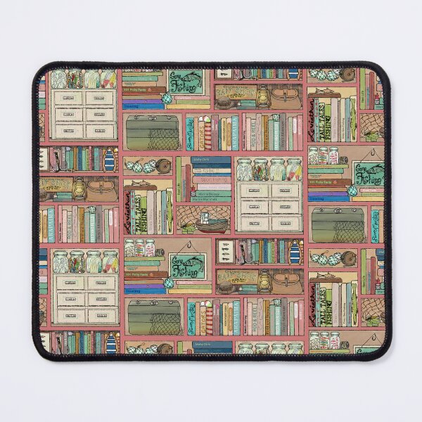 Item preview, Fishing Themed Boho Bear Book Shelf No. 5, Salmon Pink Border designed and sold by Kristi Duggins.