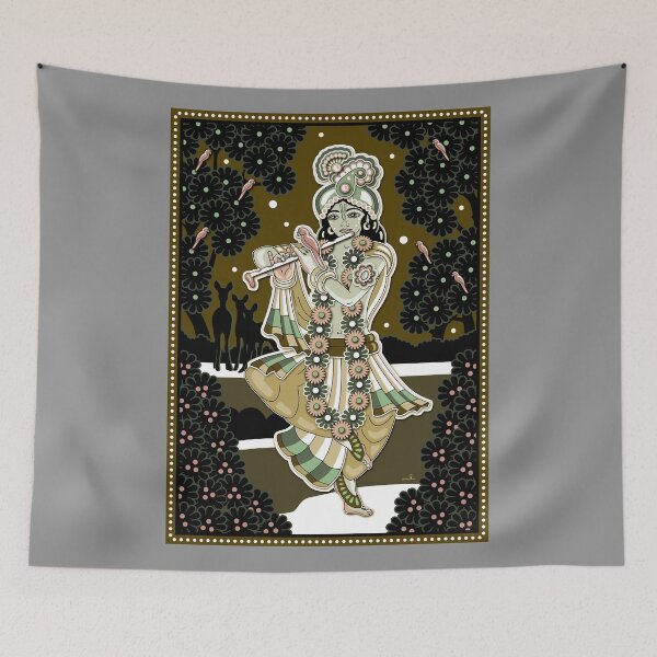 Item preview, Sri Krishna playing flute - retro designed and sold by GundicaArt.