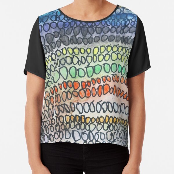 Rainbow Watercolor Mosaic Ink Drawing Abstract Pattern Chiffon Top