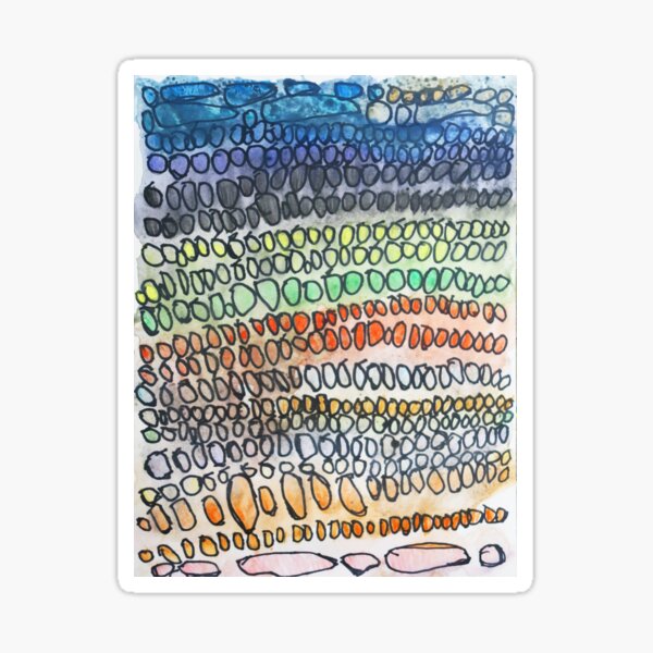 Rainbow Watercolor Mosaic Ink Drawing Abstract Pattern Sticker