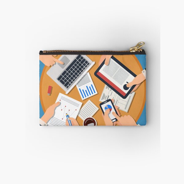 Item preview, Business Meeting Concept. Top View of Desk with Hands, Gadgets and Documents designed and sold by ivector.