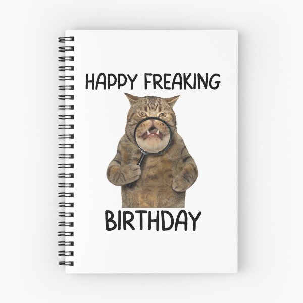 Item preview, Happy Freaking Birthday! Funny Cat holding a magnifying glass design who is the perfect grump! Perfect for Antisocial cat lovers designed and sold by Auntieck.