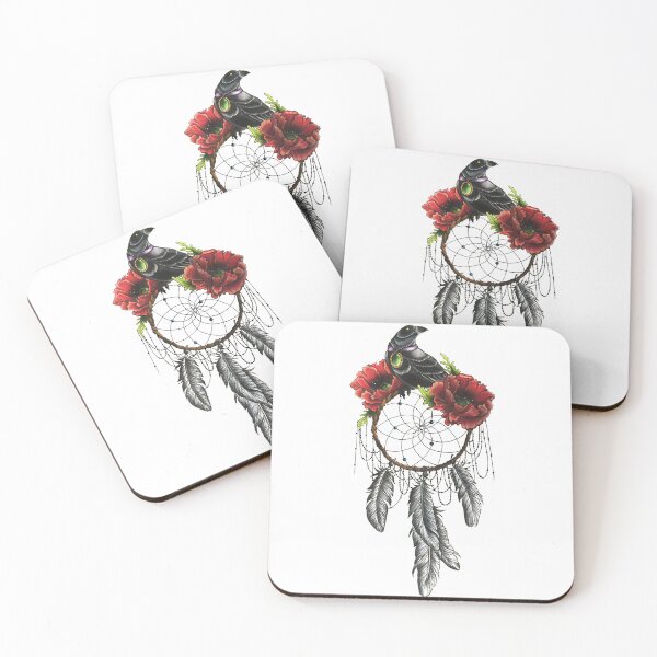 Item preview, Crow perching on Dreamcatcher, Dreamcatcher Bird Flower Tattoo Poppy, Dreamcatcher, Feathers designed and sold by Shop-ArtGallery.