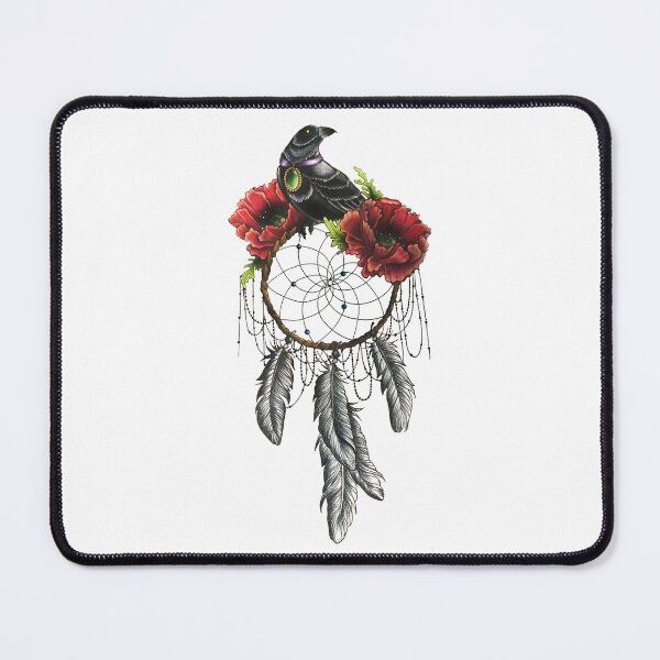 Item preview, Crow perching on Dreamcatcher, Dreamcatcher Bird Flower Tattoo Poppy, Dreamcatcher, Feathers designed and sold by Shop-ArtGallery.