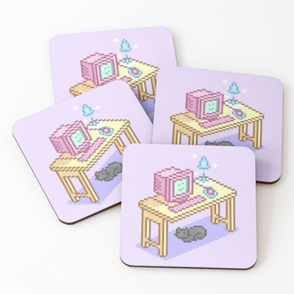 Item preview, Geeky Pink Purple Pixel Art Desktop Computer Cat designed and sold by JessicaAmber.