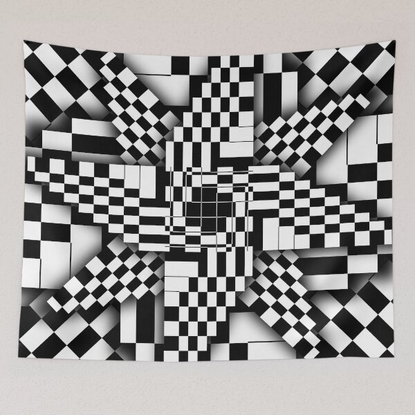 Item preview, Black and White Checkered Pinwheel Optical Illusion designed and sold by SeaChangeDesign.