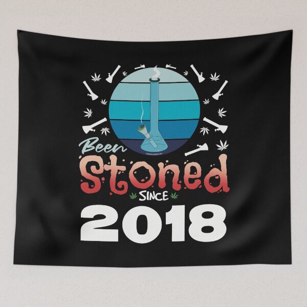 Item preview, Been stoned since 2018 (Blue retro vintage sunset with bong) designed and sold by YomeHayin.