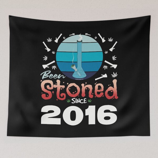 Item preview, Been stoned since 2016 (Blue retro vintage sunset with bong) designed and sold by YomeHayin.