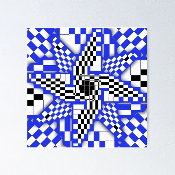Item preview,  Blue Black and White Checkered Pinwheel Optical Illusion designed and sold by SeaChangeDesign.