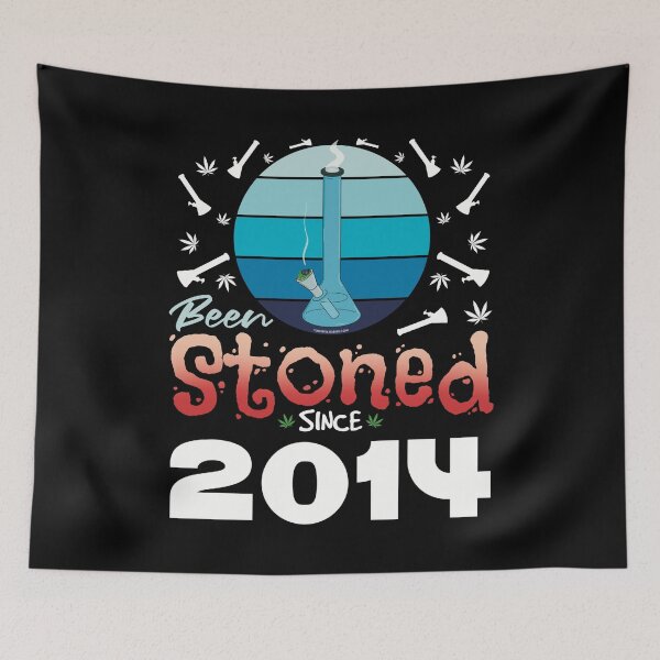 Item preview, Been stoned since 2014 (Blue retro vintage sunset with bong) designed and sold by YomeHayin.