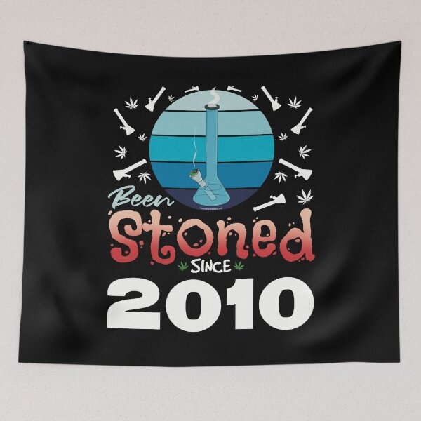 Item preview, Been stoned since 2010 (Blue retro vintage sunset with bong) designed and sold by YomeHayin.