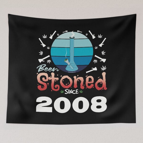 Item preview, Been stoned since 2008 (Blue retro vintage sunset with bong) designed and sold by YomeHayin.