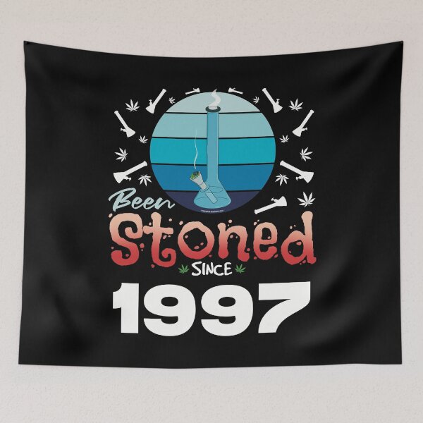 Item preview, Been stoned since 1997 (Blue retro vintage sunset with bong) designed and sold by YomeHayin.