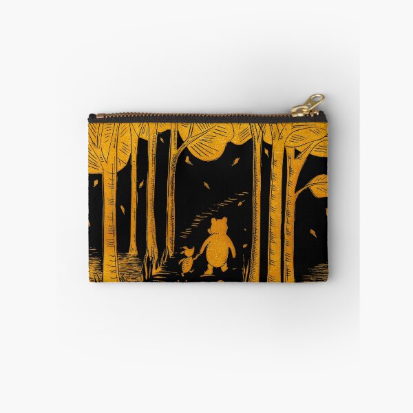 Item preview, Winnie the Pooh and Piglet lino print in gold and black designed and sold by Maddy Bennett.