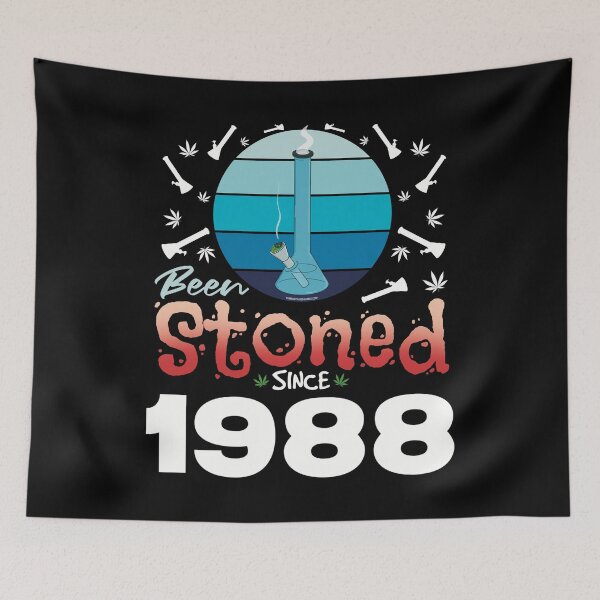 Item preview, Been stoned since 1988 (Blue retro vintage sunset with bong) designed and sold by YomeHayin.