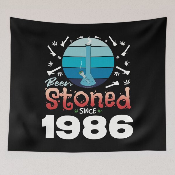 Item preview, Been stoned since 1986 (Blue retro vintage sunset with bong) designed and sold by YomeHayin.