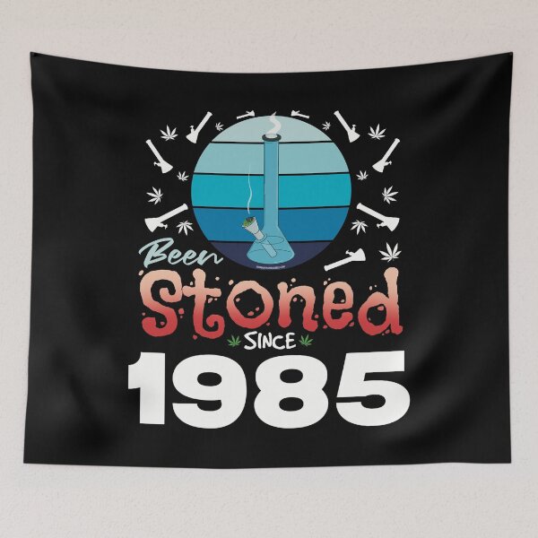 Item preview, Been stoned since 1985 (Blue retro vintage sunset with bong) designed and sold by YomeHayin.