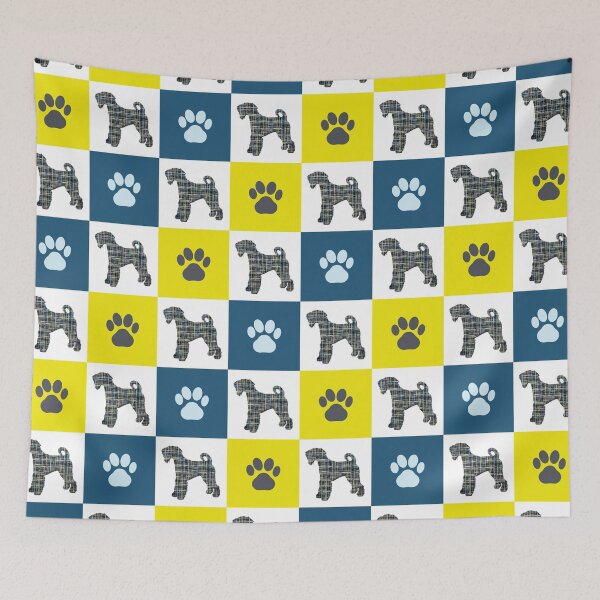 Item preview, Airedale Repeating Pattern in Blue & Yellow Grid designed and sold by AMSonArt.