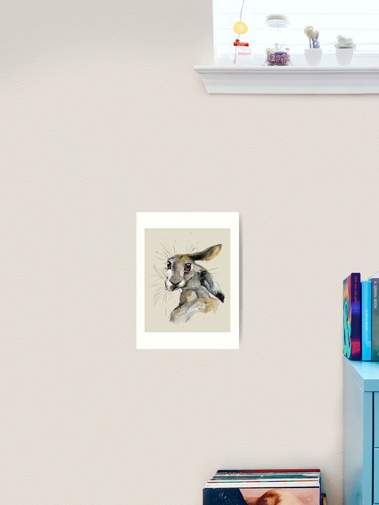 Thumbnail 1 of 3, Art Print, Charcoal Hare on a light neutral background - looking back designed and sold by LuciPower.