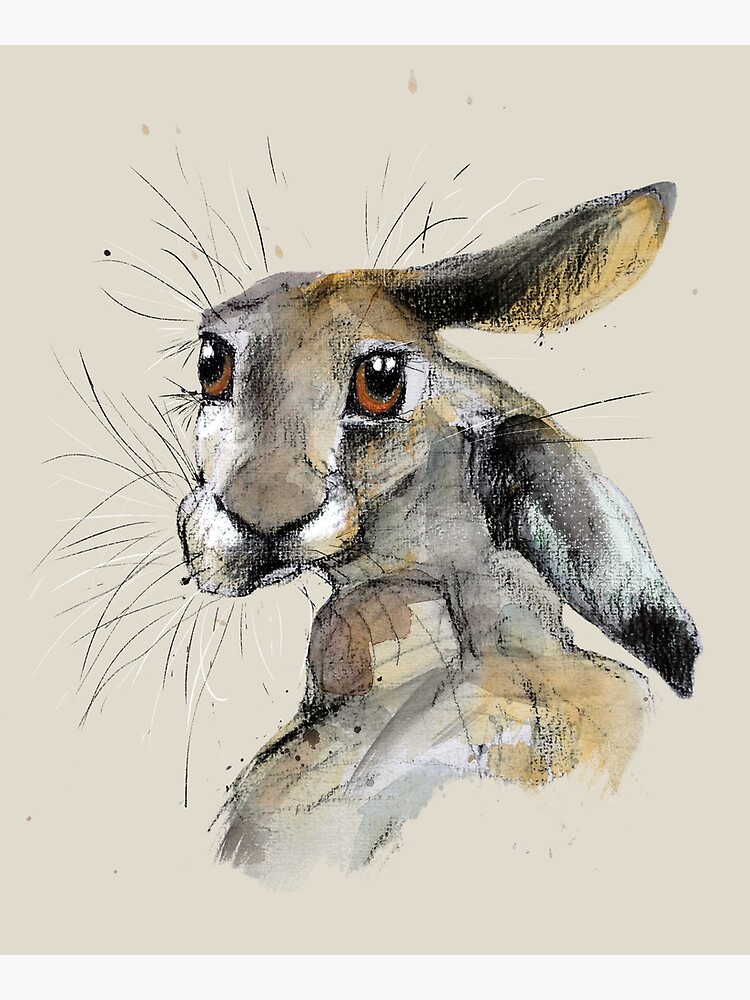 Thumbnail 3 of 3, Art Print, Charcoal Hare on a light neutral background - looking back designed and sold by LuciPower.