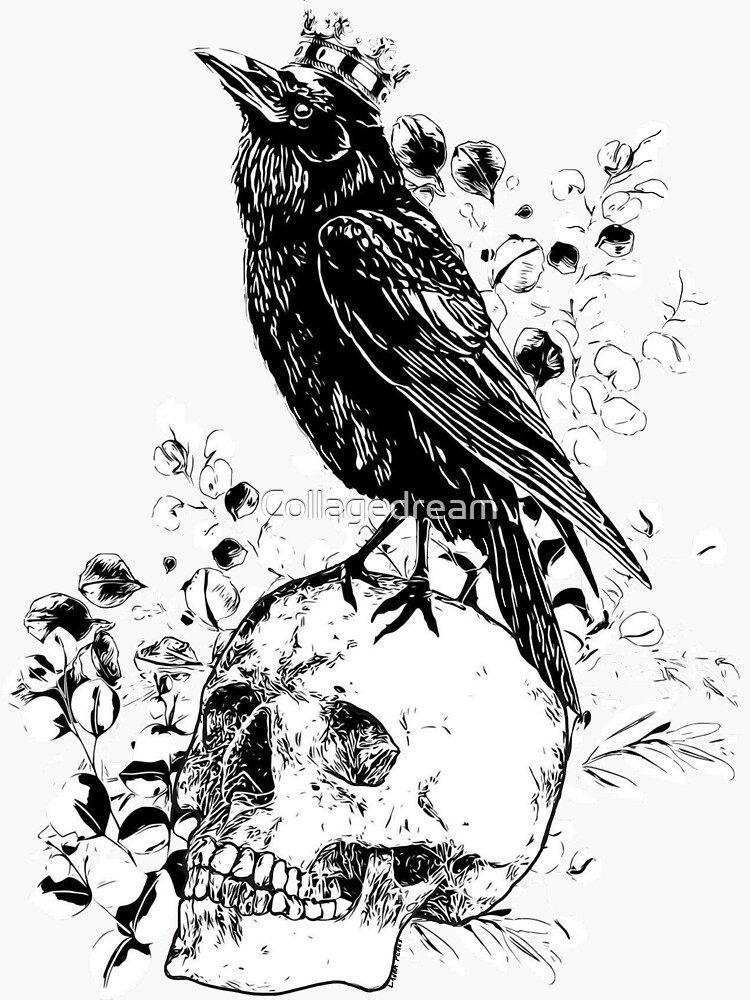 Vintage Style Art Picture Crow Skull Gothic Bones Wall 