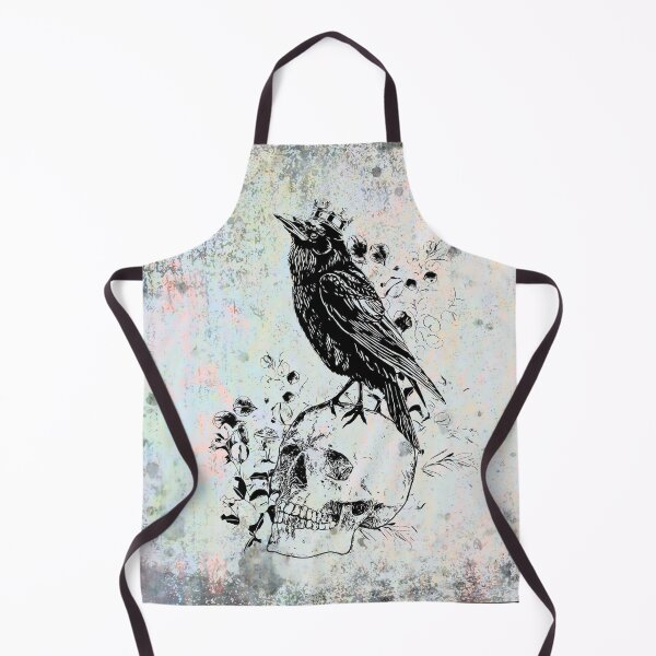 Item preview, Black raven with skull and crow, skeleton eucaliptus leaves, creepy raven designed and sold by Collagedream.