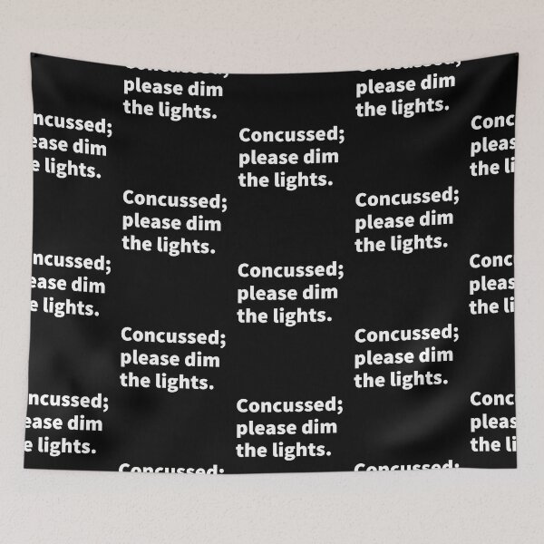 Item preview, Concussed; please dim the lights concussion and TBI  themed text  design for brain injury awareness month  on a black T-shirt and sticker.  designed and sold by PlainCrankyT.