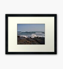 Wave Splash at Rocks Edge Framed Print