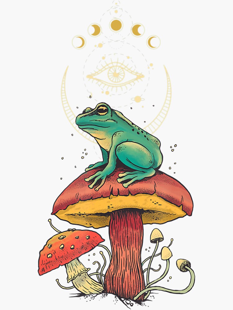 Cute Cottagecore Aesthetic Frog Mushroom Moon Witchy Vintage Sticker By Andrewjame99 Redbubble