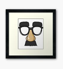Hilarious and Laughable Cartoon Face with Nerd Glasses and Big Nose Tshirt Framed Print