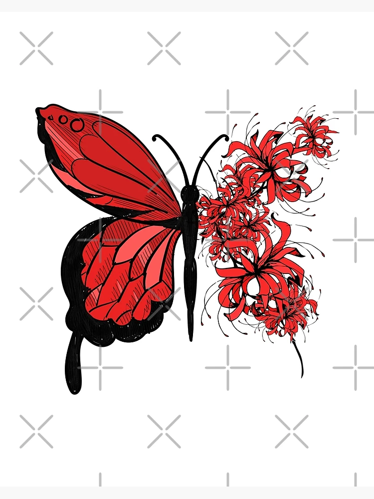 Butterfly With Red Spider Lily Wing | Art Board Print
