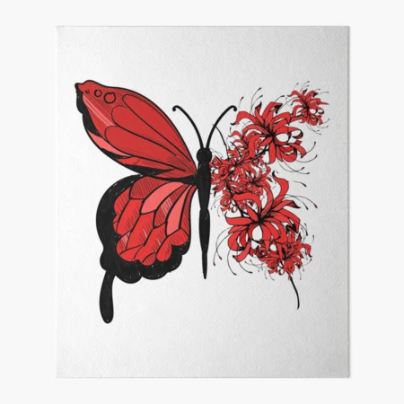 Butterfly With Red Spider Lily Wing | Art Board Print