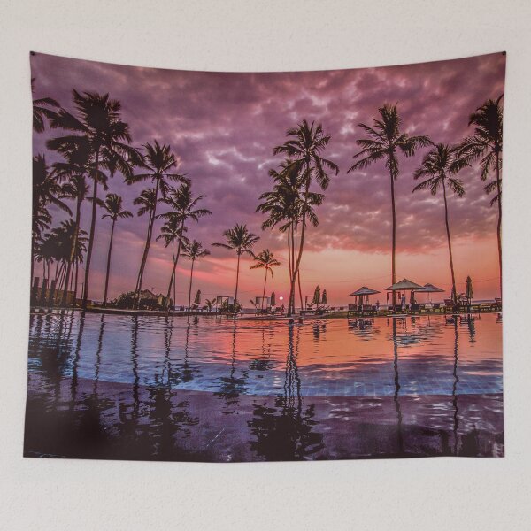 Item preview, Tropical Resort Swimming pool with Palm Trees After Sunset Photographic Print designed and sold by Nils Petter Stein.