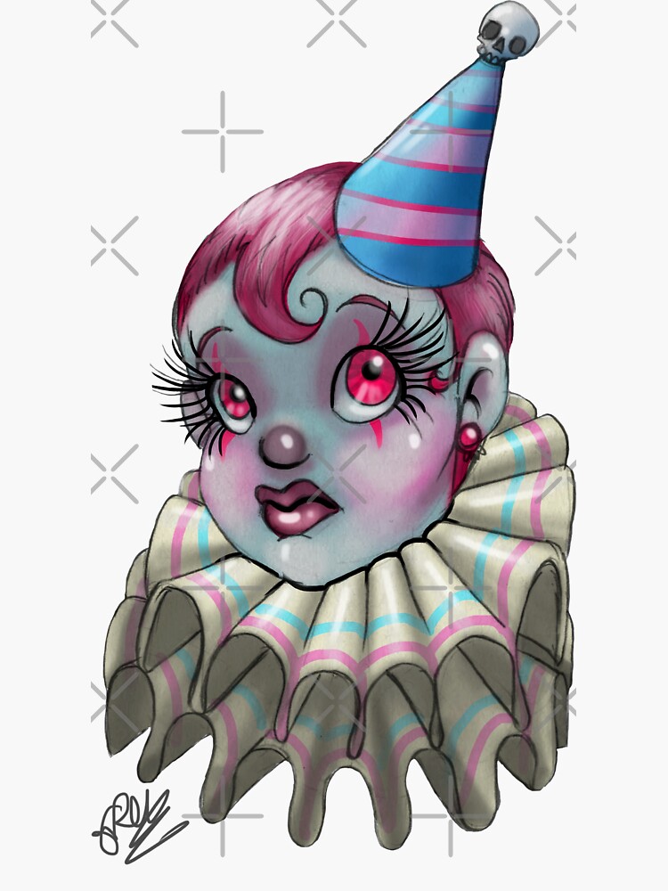 Thumbnail 3 of 3, Sticker, Clown Girl designed and sold by ERWhittingham.