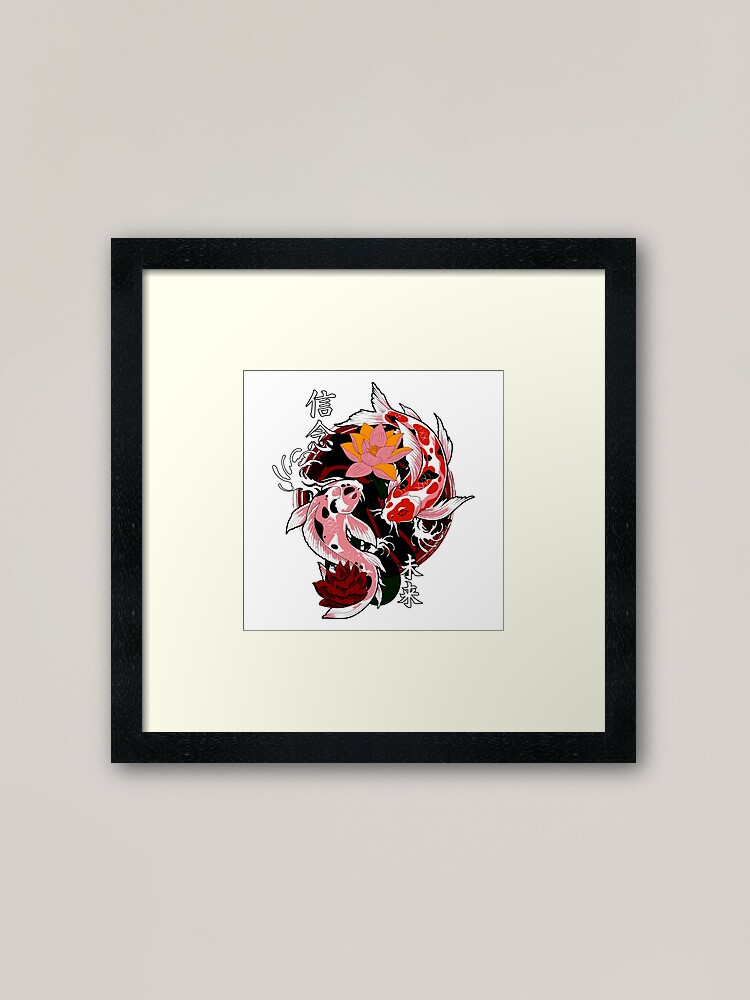 Yakuza Japanese tattoos, koi fish pond, floral water original Framed Art  Print for Sale by laverdeden