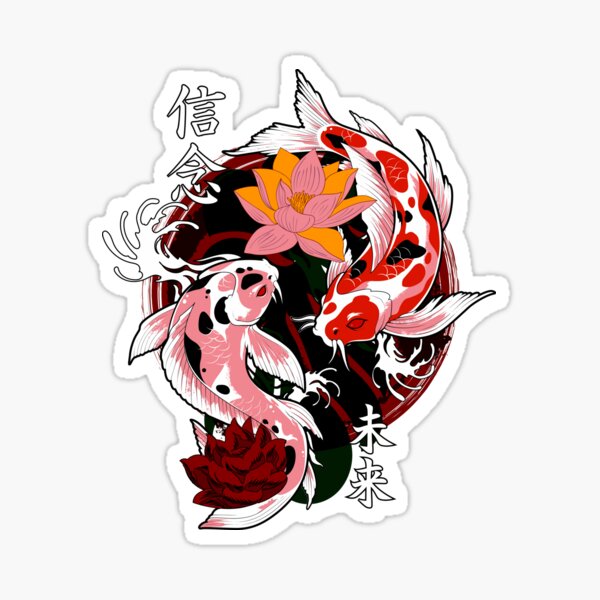 Pegatina «Tatuajes japoneses Yakuza, estanque de peces koi, agua floral  original» de laverdeden | Redbubble