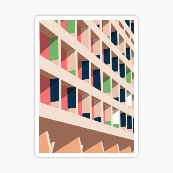 Item preview, Facade Le Corbusier architecture illustration minimalist colored Cité Radieuse designed and sold by etmeusmoi.