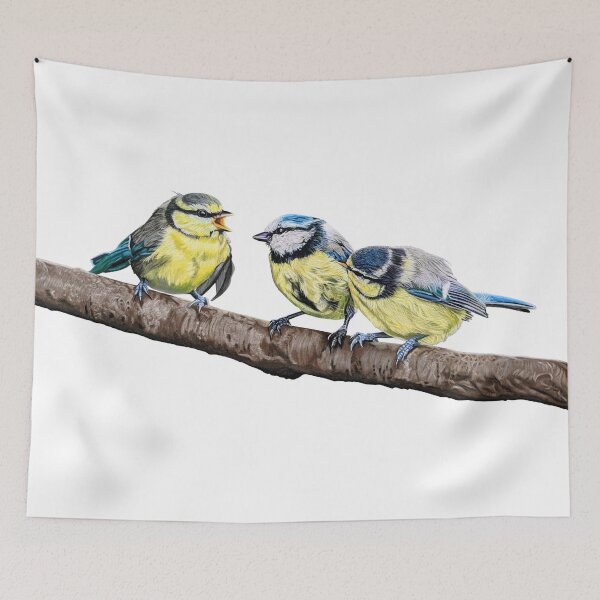 Item preview, Blue Tits sitting on a branch - twittering birds designed and sold by IslesArt.