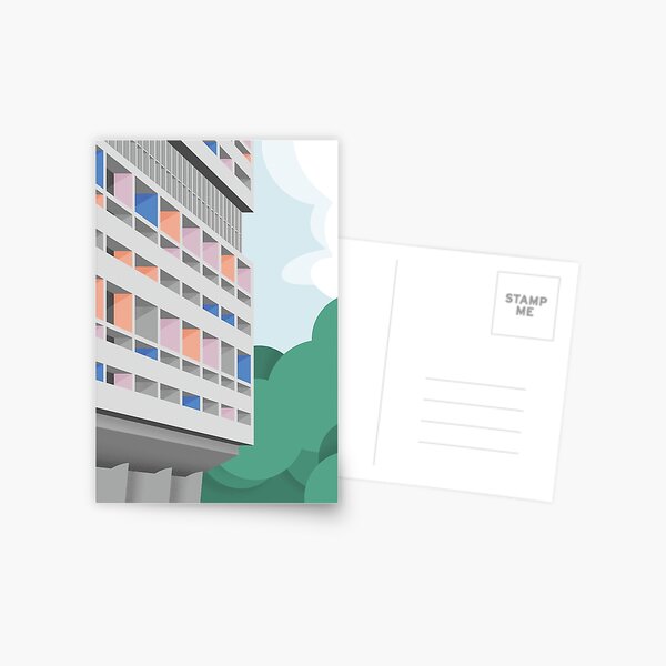 Item preview, Facade Le Corbusier architecture illustration minimalist colored Cité Radieuse designed and sold by etmeusmoi.