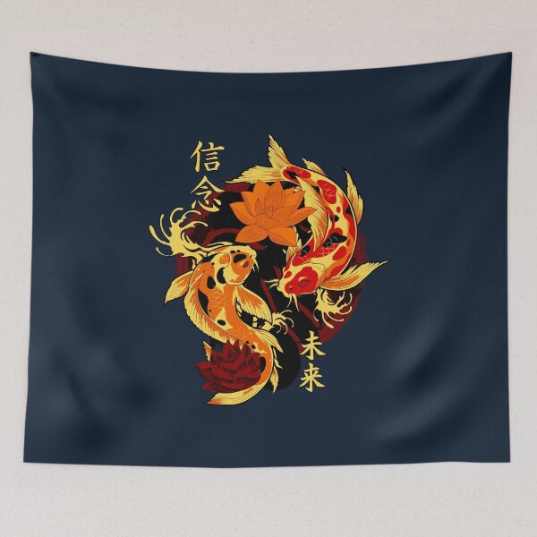 Item preview, Golden Yakuza Japanese tattoos, koi fish pond, floral water original designed and sold by Cheeky Companions.