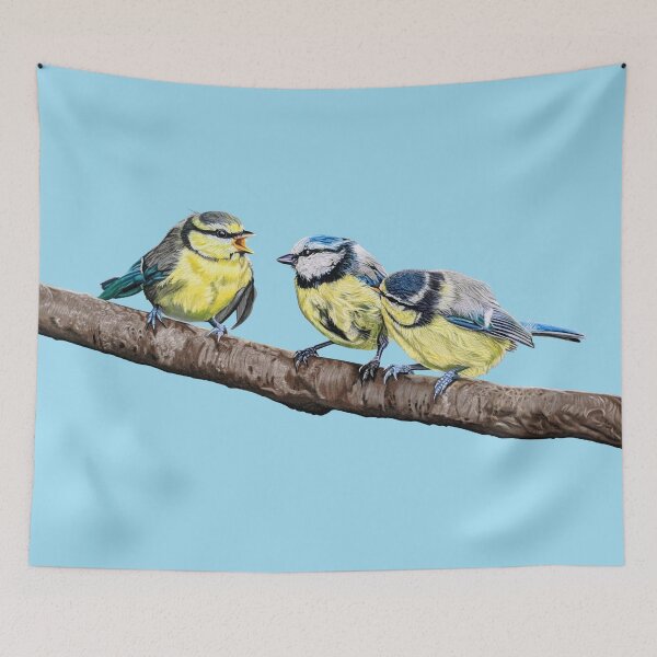 Item preview, Blue Tits sitting on a branch - twittering birds designed and sold by IslesArt.