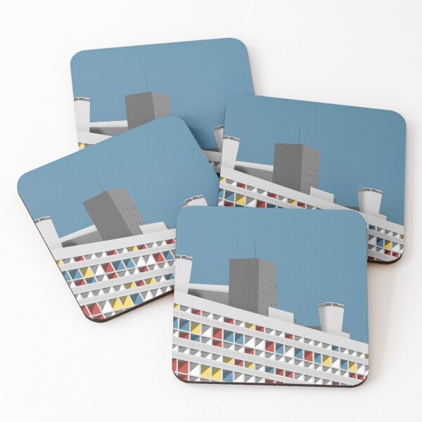 Item preview, Facade Le Corbusier architecture illustration minimalist colored Cité Radieuse designed and sold by DANE_Projects.
