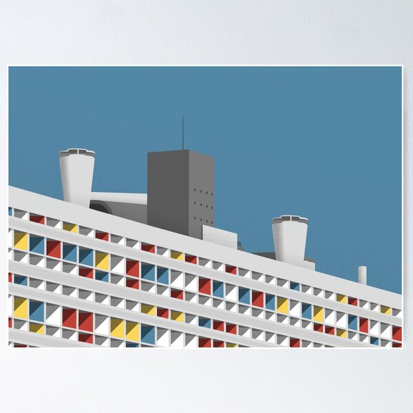 Item preview, Facade Le Corbusier architecture illustration minimalist colored Cité Radieuse designed and sold by etmeusmoi.